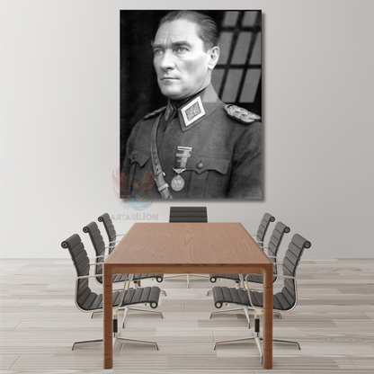 Black and White Uniformed Atatürk Portrait Mustafa Kemal Atatürk Glass Painting Model Home Office Decor