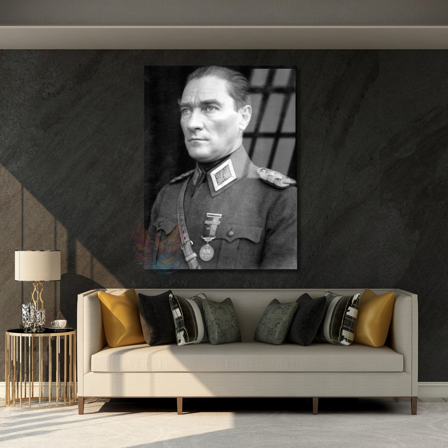 Black and White Uniformed Atatürk Portrait Mustafa Kemal Atatürk Glass Painting Model Home Office Decor