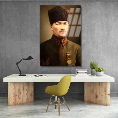 Cam Atatürk Portresi Ofis Tablosu Yeni Ev Hediyesi Cam Duvar Dekoru
