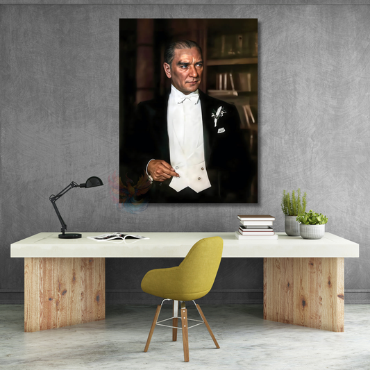 Karizmatik Atatürk Görseli Kanvas Tablo Modeli Dikey Duvar Tablosu Ev Ofis Dekoru