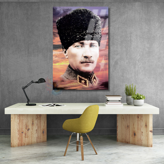 Gökyüzü ve Atatürk Görseli Cam Tablo HD Dijital Baskı Ev Ofis Dekoru
