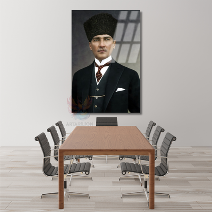 Mustafa Kemal Atatürk Cam Tablo Atatürk Portre Dikey Duvar Tablosu Ev Ofis Tablosu