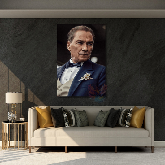 Karizmatik Renkli Atatürk Görseli Kanvas Tablo Dikey Duvar Tablosu