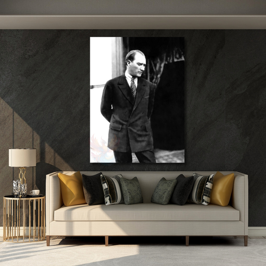 Kemal Atatürk Kanvas Tablo Siyah Beyaz Atatürk Tablosu Dikey Duvar Tablo Ev Ofis Dekoru