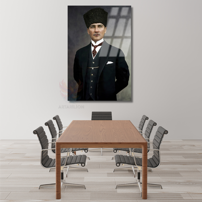 Mustafa Kemal Atatürk Renkli Cam Tablo Dikey Duvar Tablosu Atatürk Tablosu