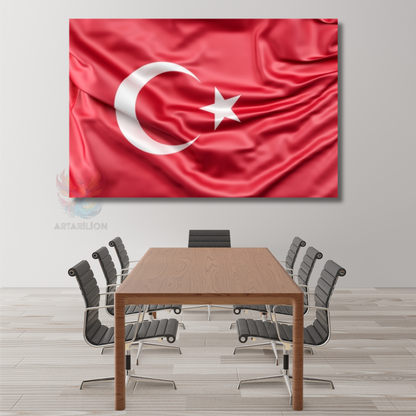 Ay Yıldız Türk Bayrağı Kanvas Tablo Yatay Duvar Tablosu Ev Ofis Okul Tablosu