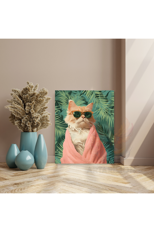 Yakışıklı Gözlüklü Kanvas Kedi Yeni Ev Hediyesi Kedi Tablosu Kanvas Tablo
