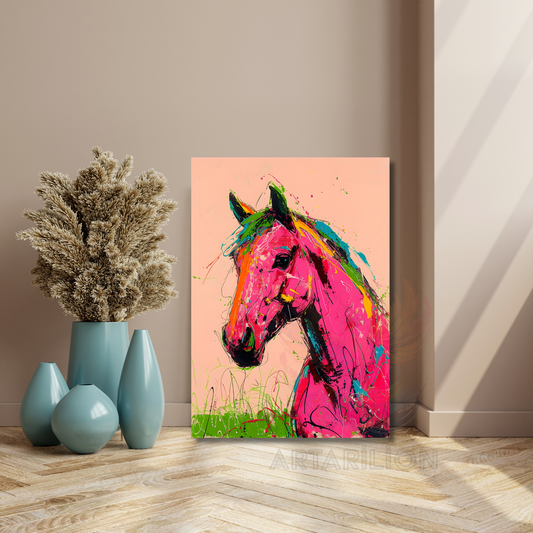 Pembe At Kanvas Tablo Salon Tablosu Ev Dekoru Yeni Ev Hediyesi