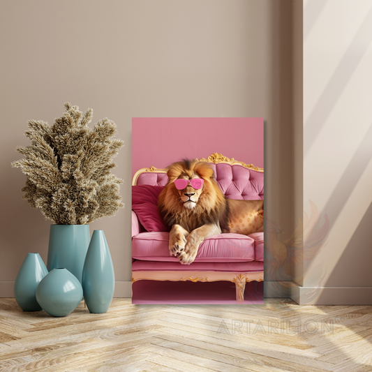 Pembe Gözlüklü Aslan Kanvas Tablo Duvar Tablosu Salon Dekoru Yeni Ev Hediyesi