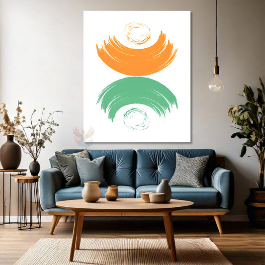 Green and Orange Abstract Lines Canvas Wall Art Modern Home Decor Canvas Living Room Art