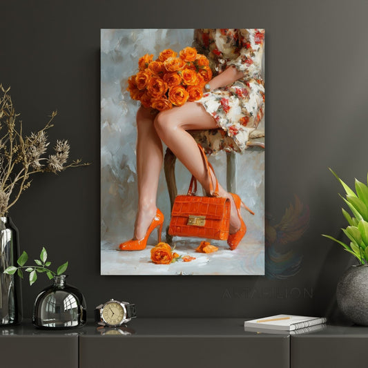 Woman in Orange Canvas Wall Art Modern Home Decor Canvas Living Room Art
