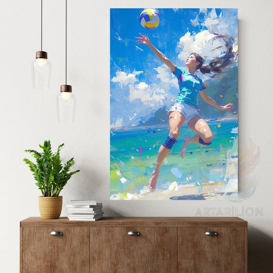 Voleybol Oynayan Kız Kanvas Tablo Duvar Tablosu Modern Ev Dekoru Kanvas Salon Tablosu